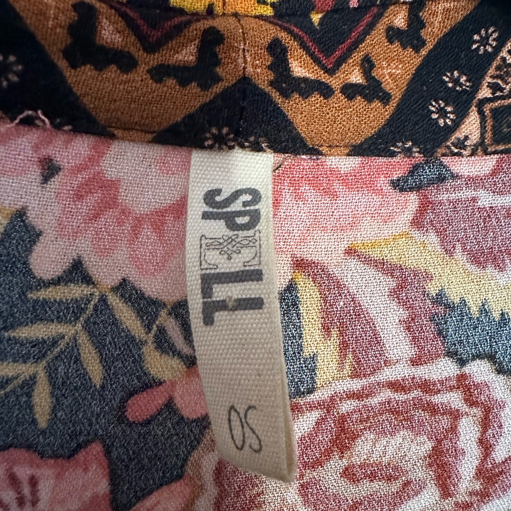 Spell Floral Fringe Kimono Duster - Black with Pink & Orange Roses - Picture 6 of 6